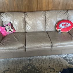 95 “ WideTan Leather Couch And  44” Wide Chair 