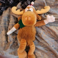 1996 Rocky and Bullwinkle Christmas Stuffed Plush Bullwinkle 24 Inches Tall