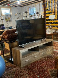 TV Console / Media Stand with Drawers + Large Flat Screen TV