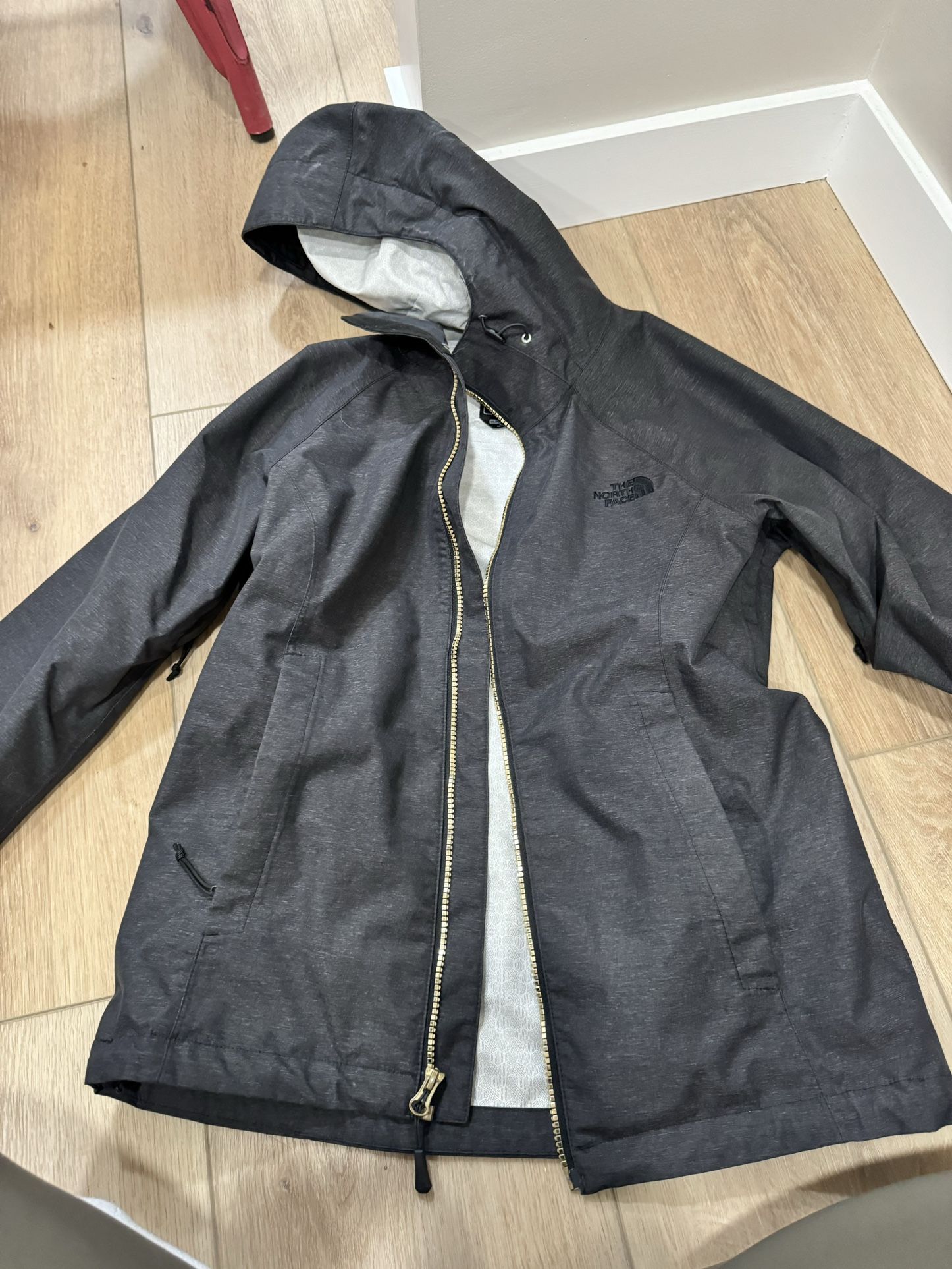 RARE WOMEN'S THE NORTH FACE GOLD ZIPPER HOOD RAIN JACKET XS WATERPROOF DRYVENT