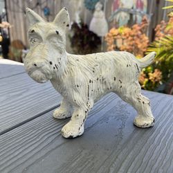 Vtg Cast Iron Scottie Westie White Terrier Naughty Lifted Leg to Pee Door Stop