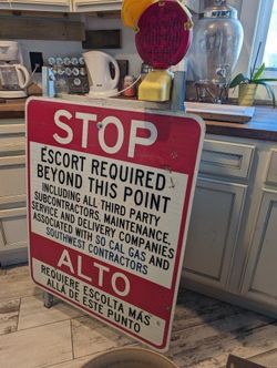 Stop Sign Escort Required Restricted Area Aluminum Stand Up Barricade W Light Construction Bar Man Cave Decoration