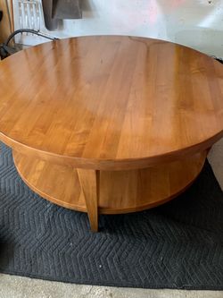 Large Round Coffee Table With Shelf 48"Dia