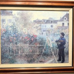 Pierre-Auguste Renoir, Claude Monet Painting in His Garden Framed Print