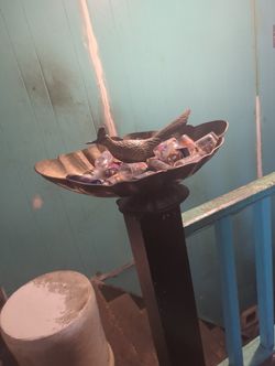 Brass Roadrunner And Brass Bowl With Glass Shot Glasses