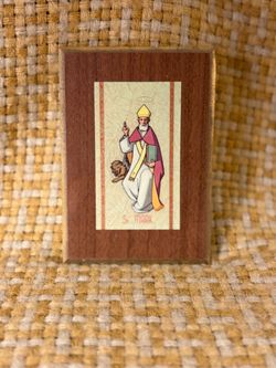 Vintage 1970s Catholic "Heavenly Saints" St. Mark Wood Plaque / Icon