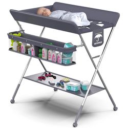 Baby Portable Changing Table - Foldable Changing Table with Wheels - Portable Diaper Changing Station - Adjustable Height Baby Changing Table-Safety *