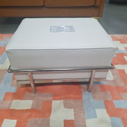 Charles Grande Leather Ottoman in White