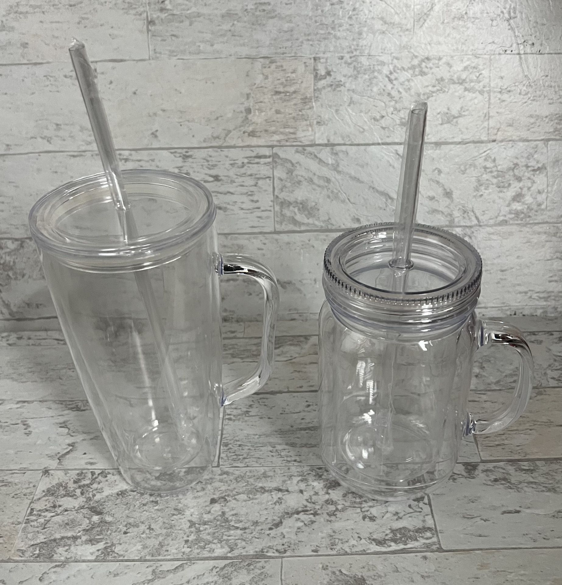 Double walled acrylic tumblers with handle and straw