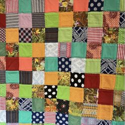 Hand Stitched Quilt 70” x 85” Colorful Blocks