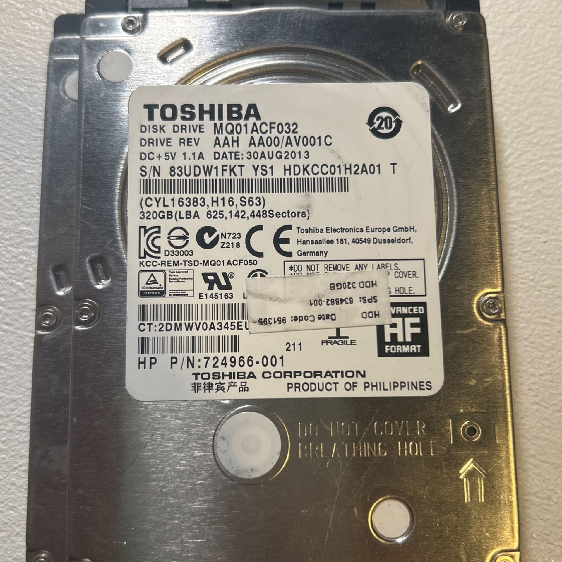 Toshiba 320GB 2.5” Laptop Hard Drive(s)