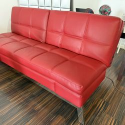 Red Leather Convertible Futon