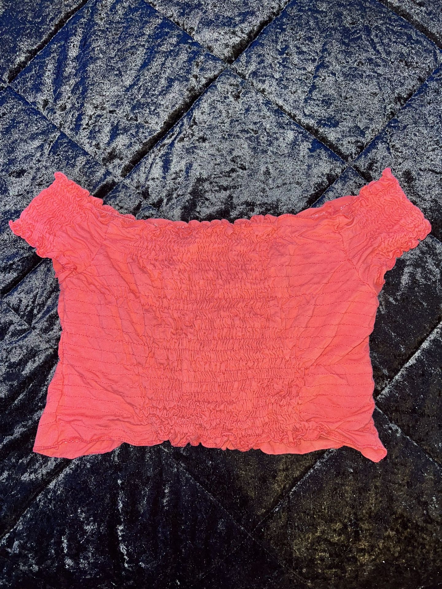 Today’s Salmon Pink Scrunched Off The Shoulder Crop Top