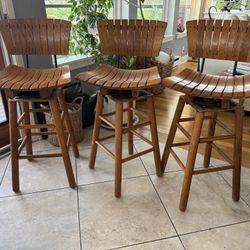 Trio Of Three Counter Stool Oak Mcm Slat Umanoff