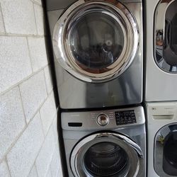 Samsung Front Load Washer And Stackable Gas Dryer Set In Stainless Steel 