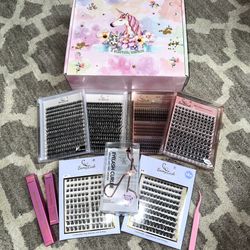 Individual False Eyelashes Kit, 1 Set Natural Look Self Grafting Curl Eyelashes, Eye Makeup Enhancement False Eyelashes for Women and Girls