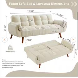 Beige Twin Size Futon Sofa Bed.