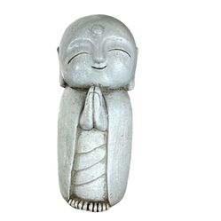 Grey Stone Finish Healing Jizo Statue, paperweight sculpture meditation