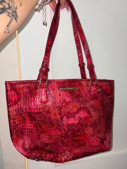 Brahmin Rose Red Croc-Embossed Leather Tote Bag