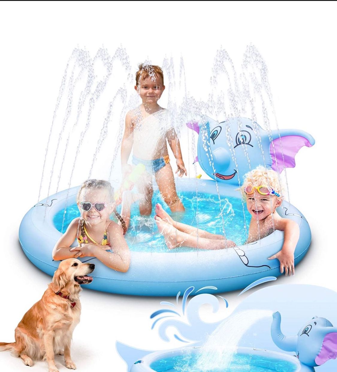 New! Splash Pad for Kids, Sprinkler Splash Play Mat 67'' Kiddie Pool Inflatable Swimming Wading Pool Summer Outdoor Water Toys Large Sprinkler Pad