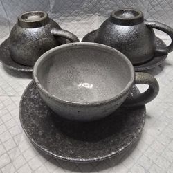 6 Pocillos y 6 platos set Japones smoky brown $35