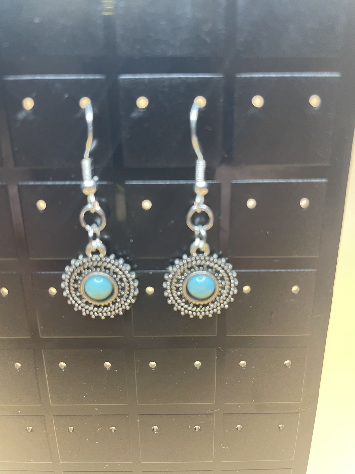 Circle Style Turquoise Mosaic Dangling Earrings 