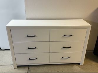 White 6-Drawer Dresser with Black Handles