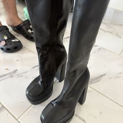 Leather High Heel Boots 