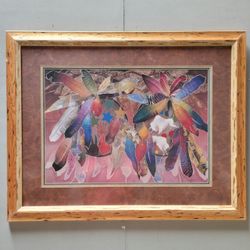 Large Signed Feather & Symbol Abstract