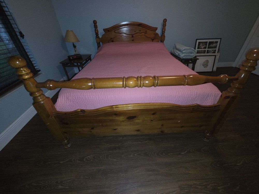 Queen Pine Bed and Dresser with mirror
Queen mattress and box spring