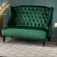Modern Glam Tufted Velvet Wingback Loveseat - Emerald Green (Everything Pictured Included)