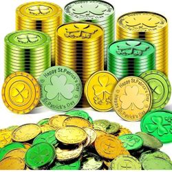 St. Patrick'S Day Shamrock Gold Coins, 80Pcs Gold Coins Plastic Shamrock Coins G