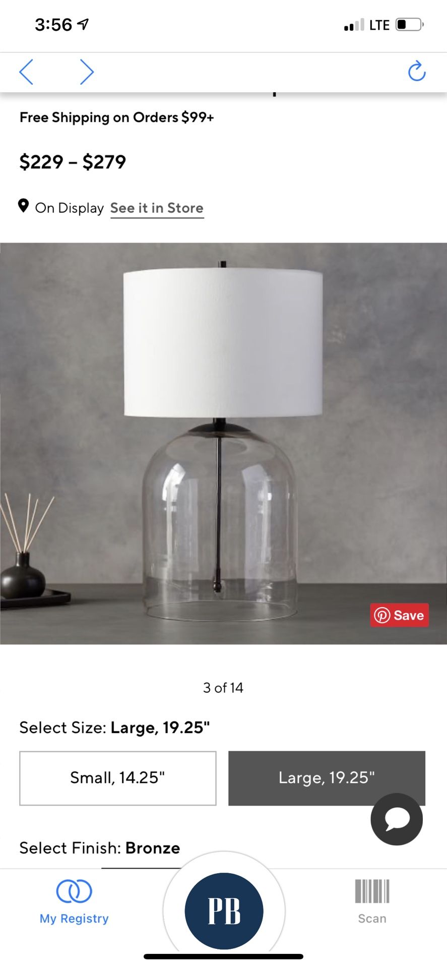 Pottery Barn Aria Table Lamp