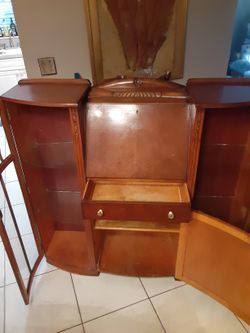 Unique Oak Cabinet With Fold Out Desk