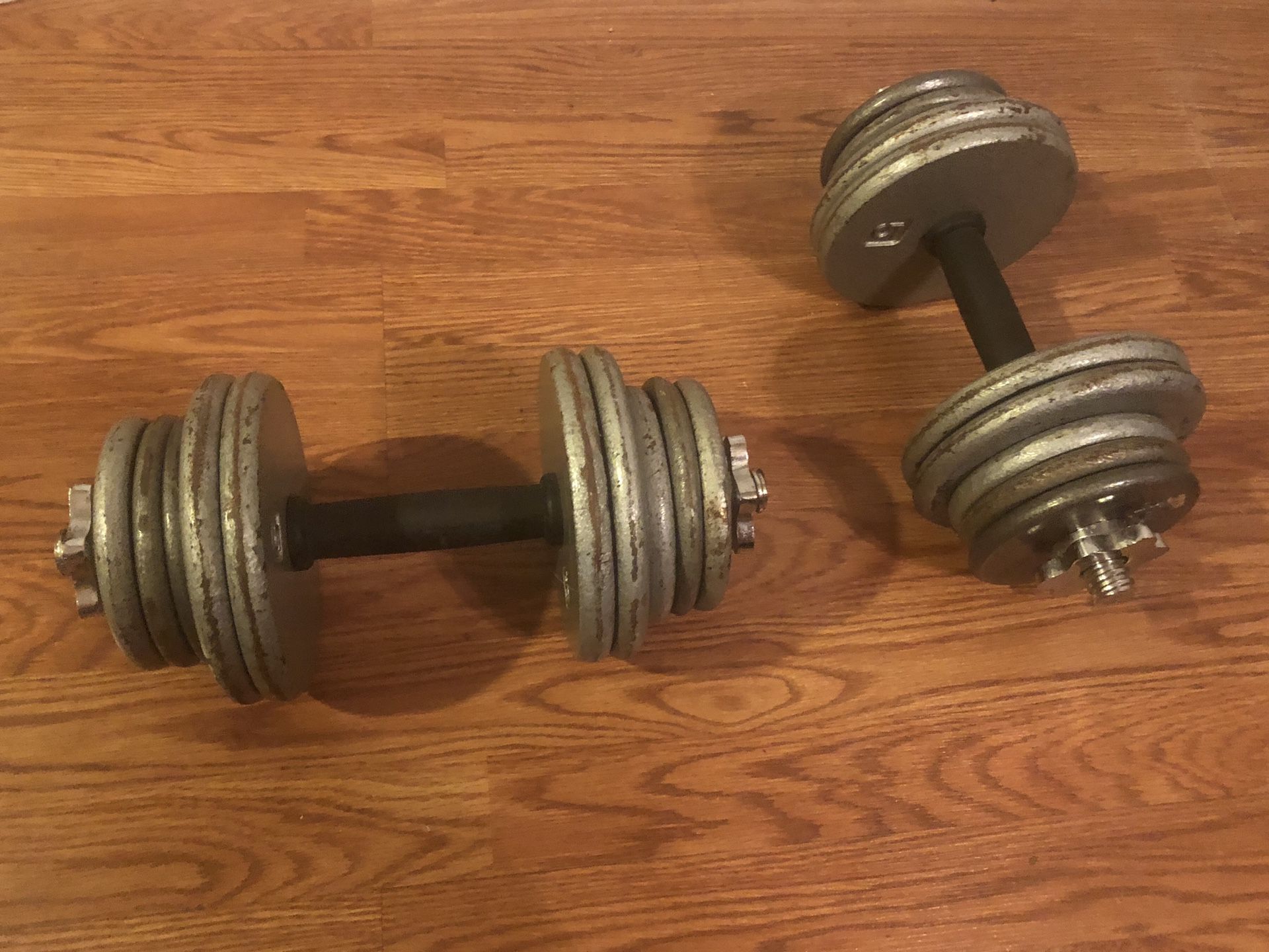 Pair of adjustable dumbbell weights 35lbs each