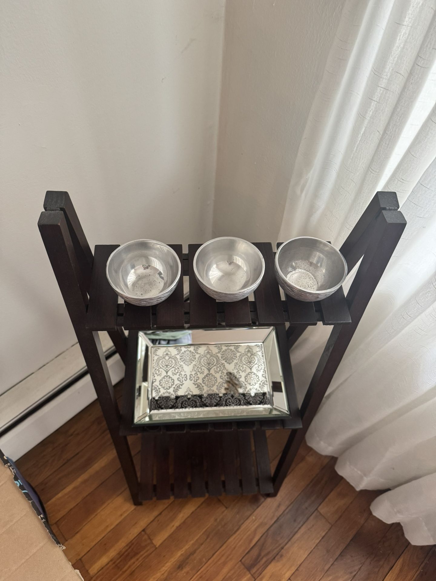 Compact 3-Tier Wooden Corner Shelf – Dark Finish