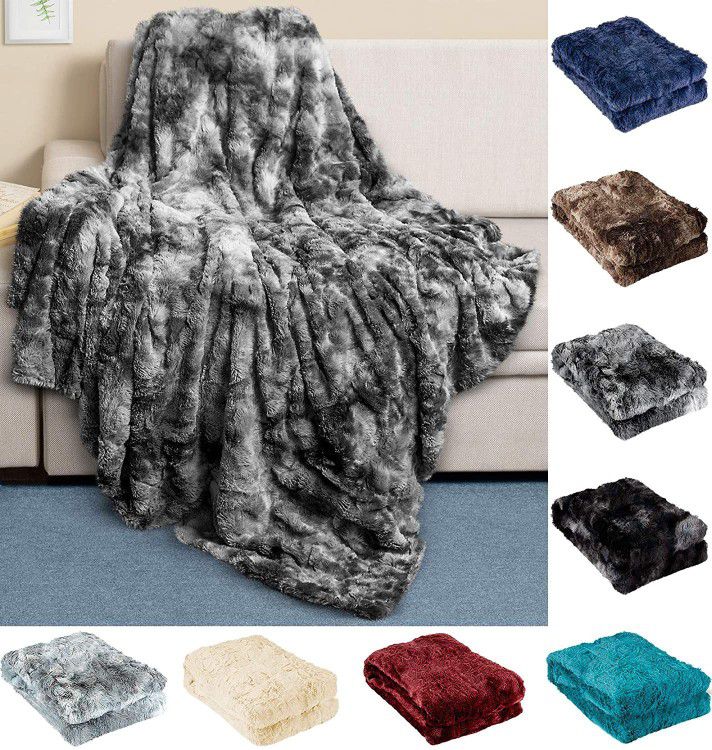 Faux Fur Throw Blanket Ultra Soft Fluffy Plush Warm Cover Blankets for Couch Bed Living Room Fall Winter and Spring 50x65in Full Size Gray Brand New