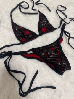 New small black red star y2k dancer bikini punk outfit festival rave goth gothic emo MySpace   Low rise scrunch bottom no size tag made in early 2000s