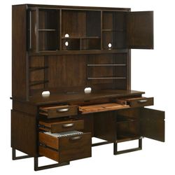 10-drawer Credenza Desk Home Office Hutch Dark Walnut and Gunmetal Finish