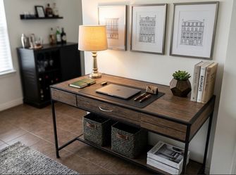 Industrial Wood and Metal Writing Desk