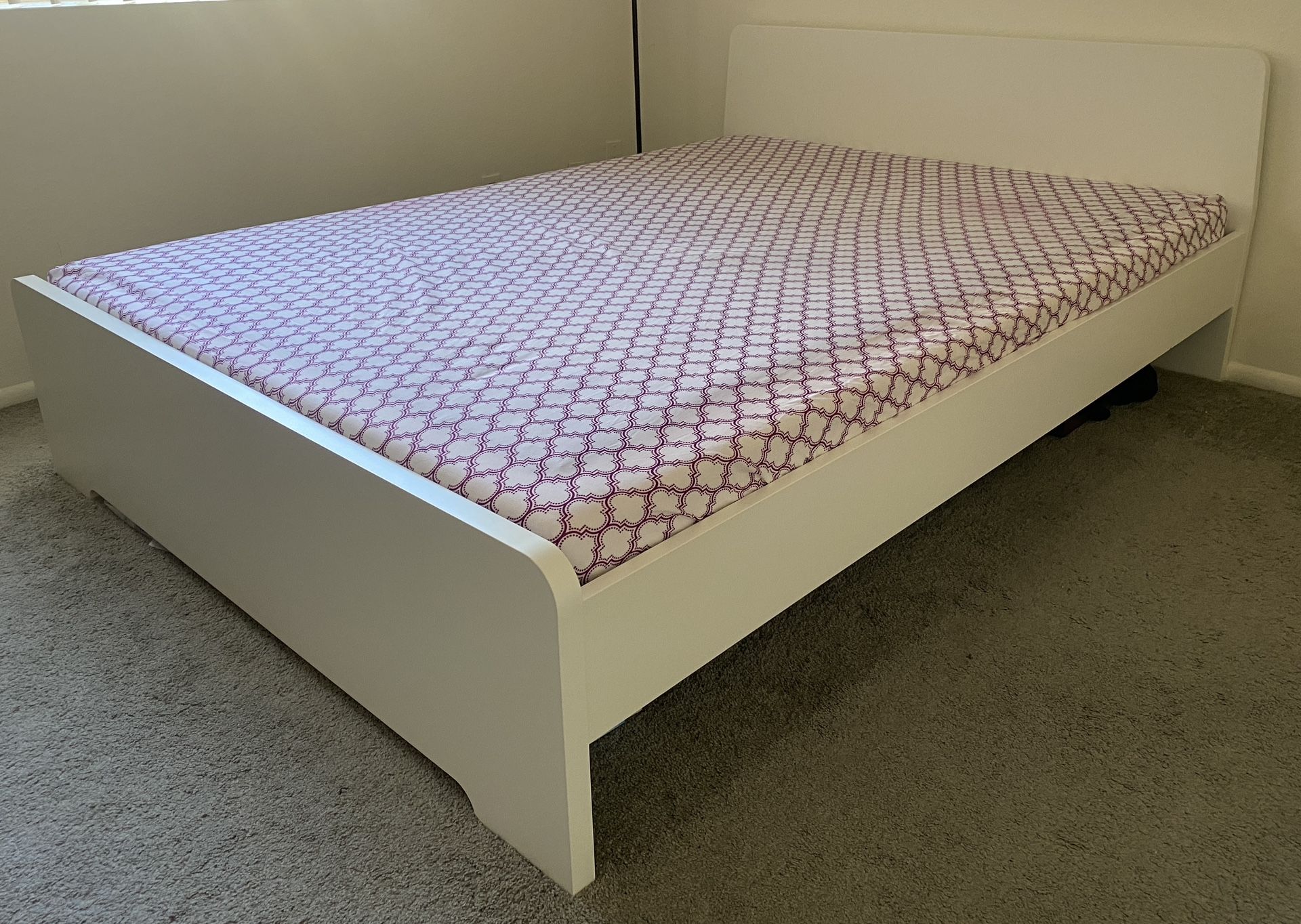 Queen white bed with bed base__ Ikea Askvoll bed with Ikea lonset bed base