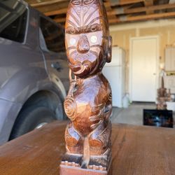 Wood Tiki Statue With Abalone Eyes