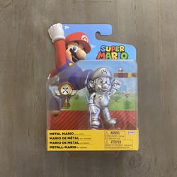In Hand, Brand New, Never Opened Jakks Pacific - World of Nintendo Figure - Super Mario - Metal Mario with Mario Kart Trophy - 4” Figure Thumbnail