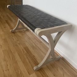 Vintage Leather Ottoman Bench Footstool 