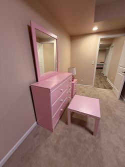 $50 Pink Bedroom Set – Dresser, Mirror, Nightstand & Table