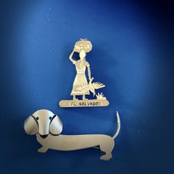 Brooch Pins, Vintage BEAU Sterling Silver 925 Cute Dachshund Taksa Dog Doggy Brooch Pin And Vintage 900 silver El Salvador women ,