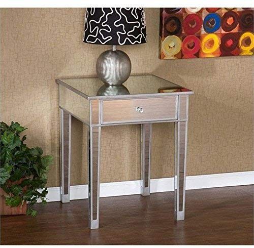 Pemberly Row Painted Silver Wood Trim Mirrored Accent Table / Nightstand