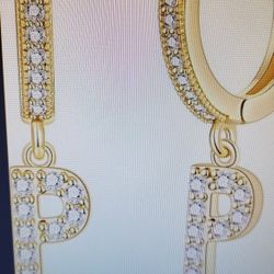 Sannyra Hoop Earings For Woman Or Children Letter P 14 K gold Plated cz Hypoallergenic Stud 