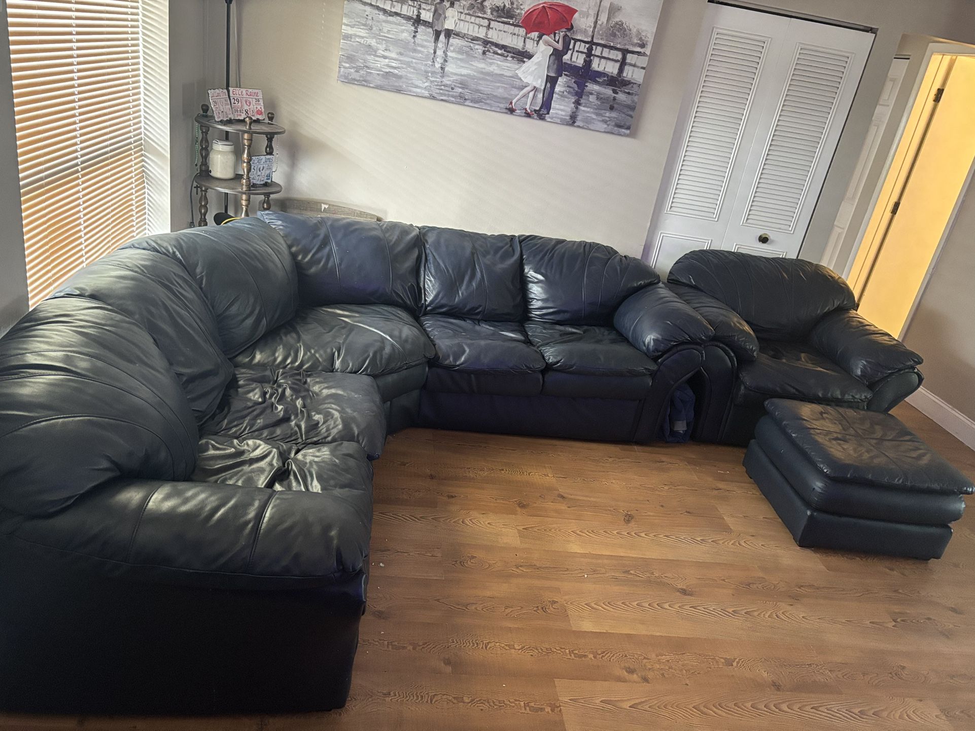 Leather Couch And Chair With Ottoman