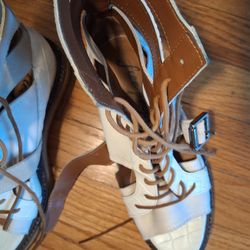 White Leather Gladiator Lace-Up Sandals